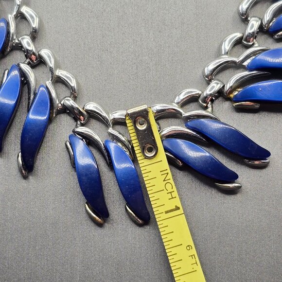 VTG Claudette Thermoset Choker Necklace & Earrings Blue Silver Tone 50s Set of 2 - Picture 15 of 16